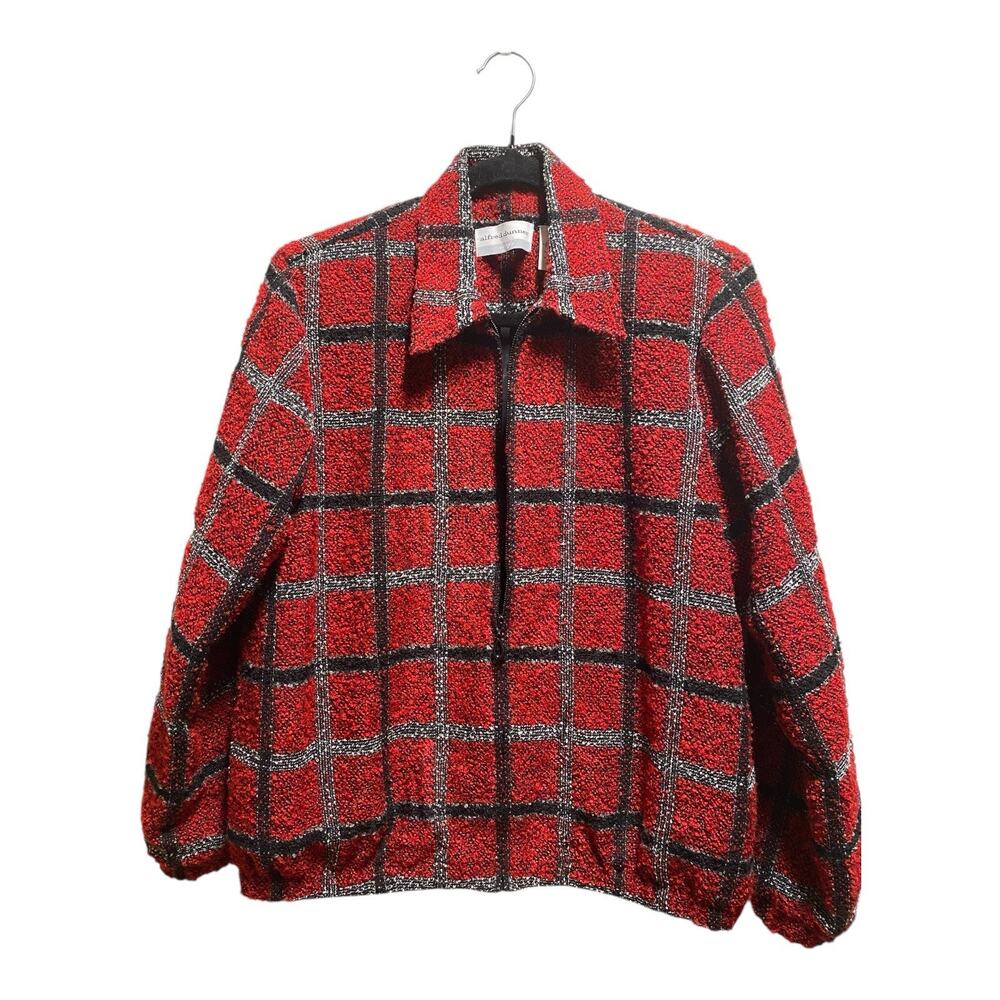 Alfred Dunner 8 Petite Red Black Plaid Full Zip Lined Jacket Coat